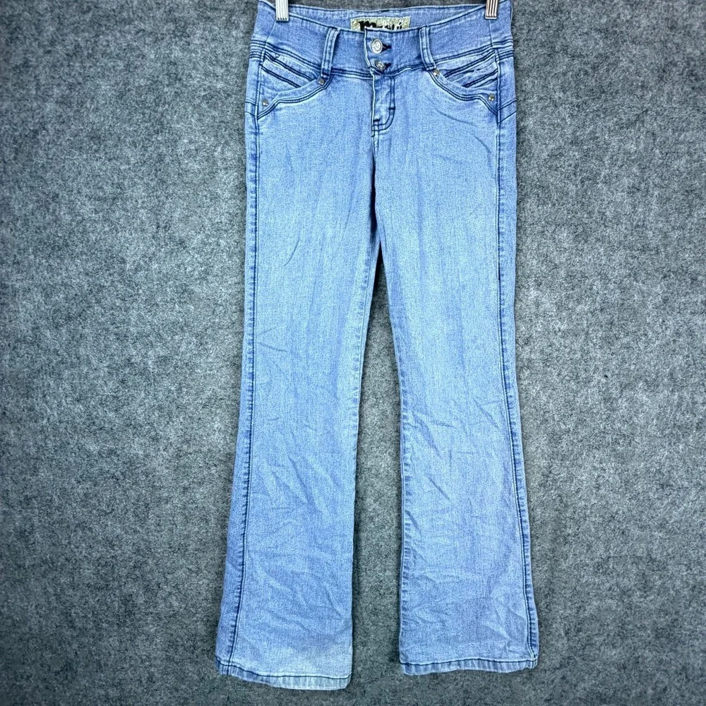 Mashi Premium‎ Jeans Womens 30 Blue Embroidered Y2K Low Rise Bootcut Leg